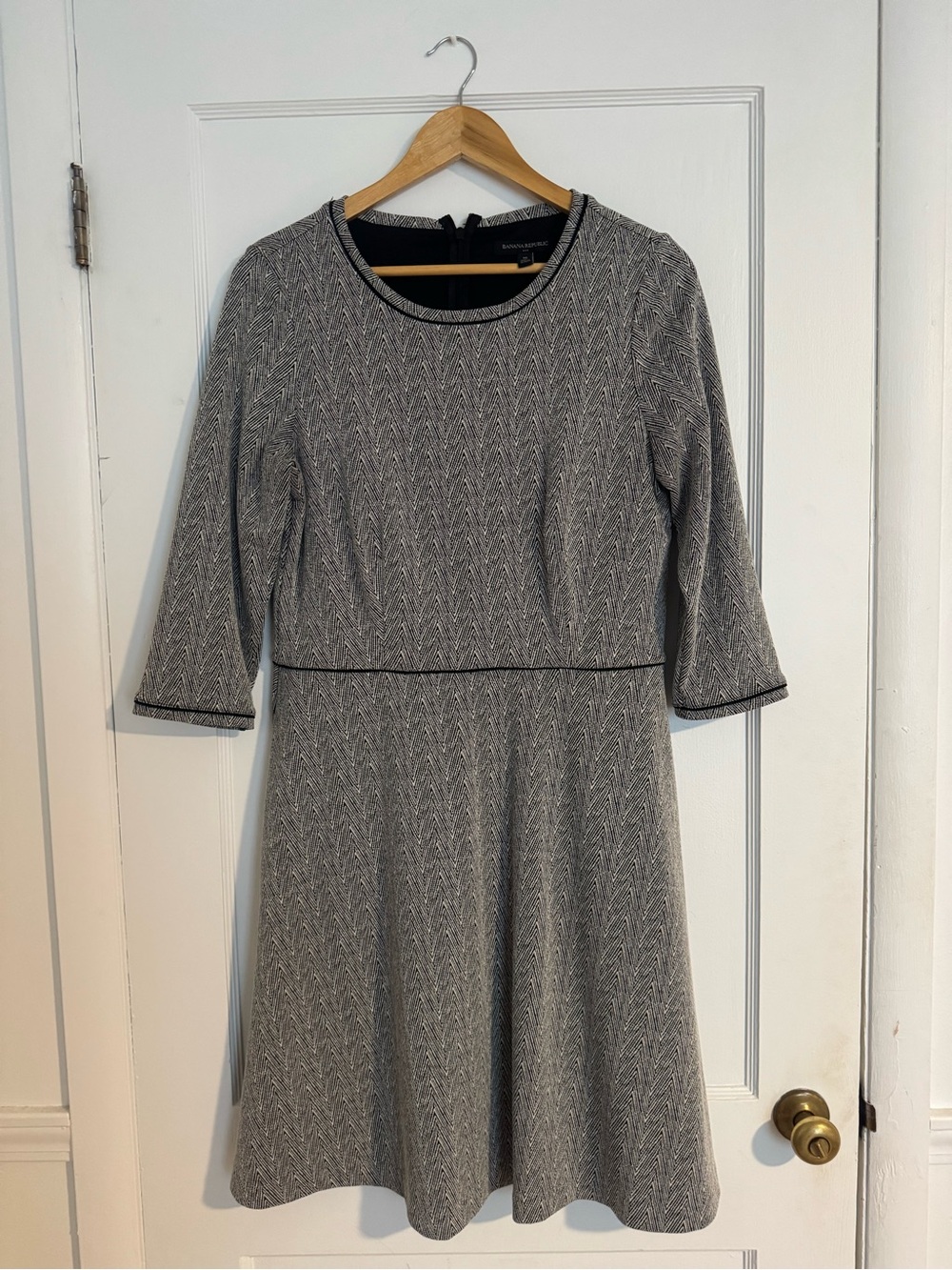 Banana Republic Gray Knit Fit-and-Flare Dress with Black Trim